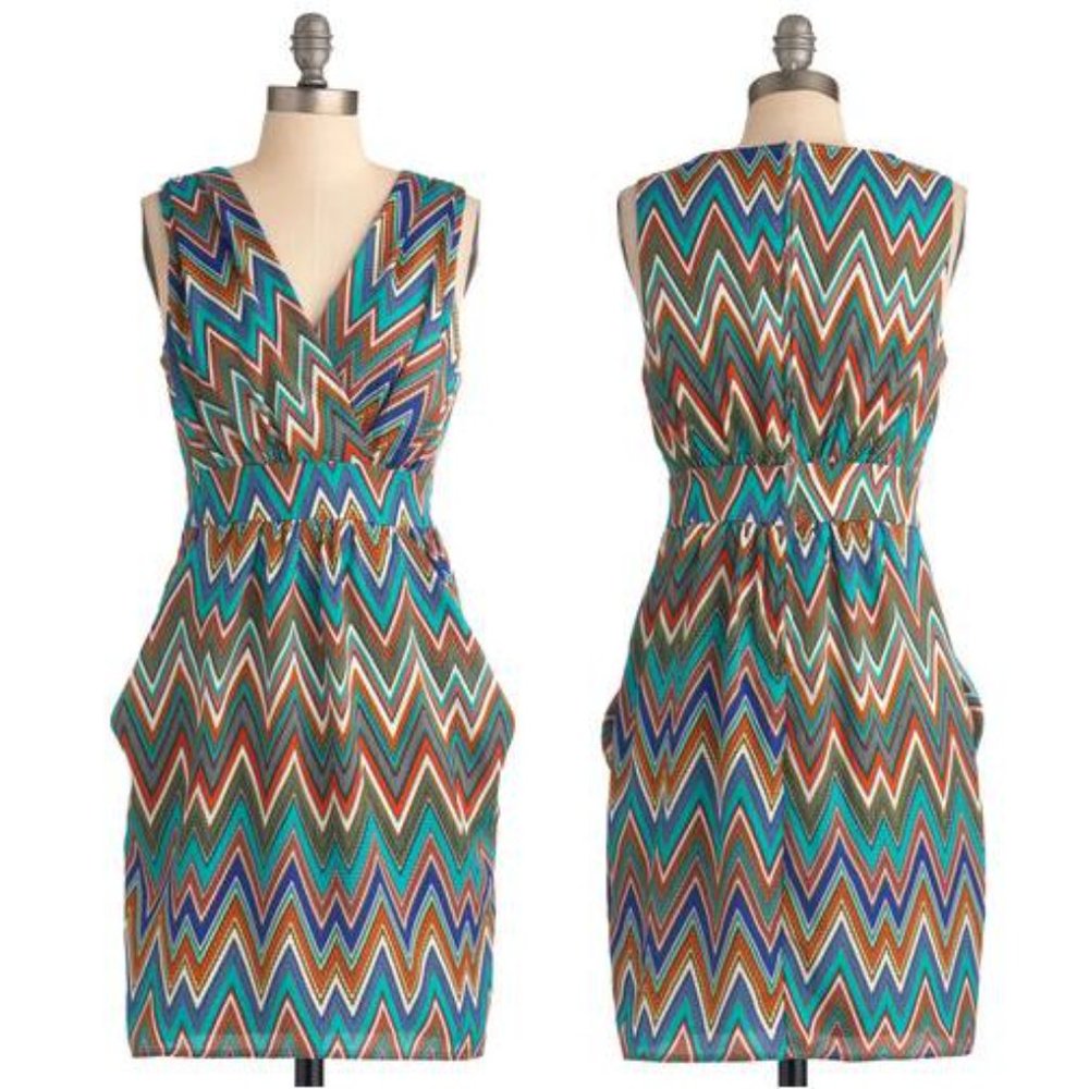 ModCloth Chevron "Luxury Accommodations" Multicolor Dress